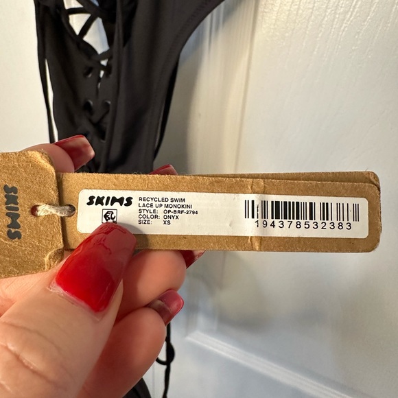 SKIMS Recycled Swim Lace-up Monokini Sz.XS (will fit small) Ochre Cocoa & Onyx - Picture 12 of 16